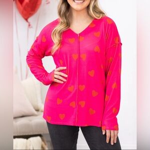 New! Heimish Hot Pink With Red Hearts Top